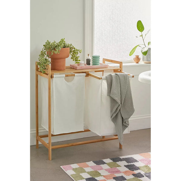 Bamboo Laundry Basket with 2 Collapsible Pull-Out Hampers