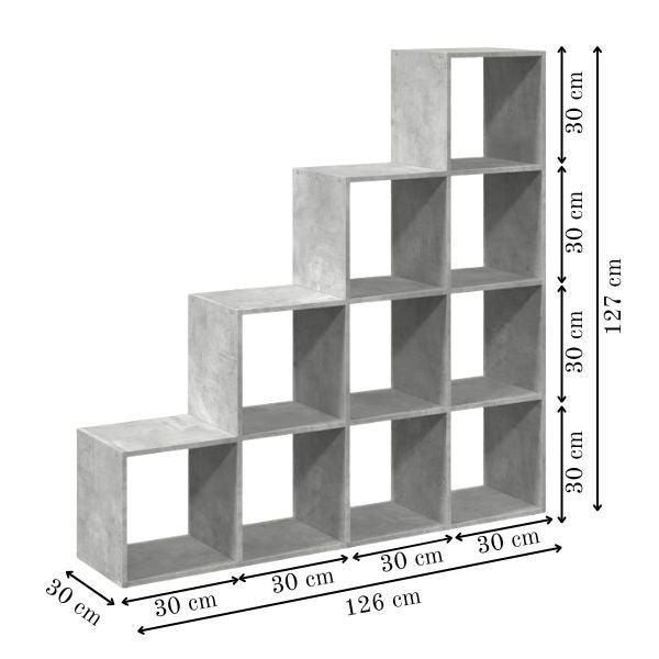 Modular 10-Cube Staircase Display Shelf