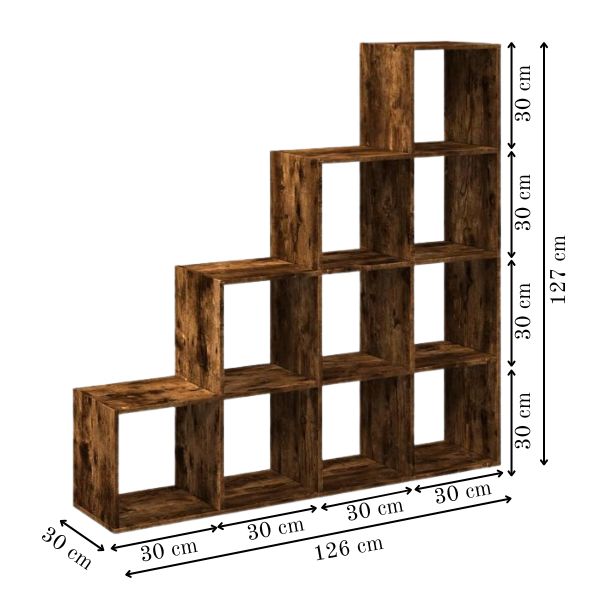 Modular 10-Cube Staircase Display Shelf
