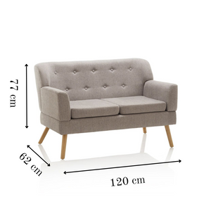 Grey Linen Double Couch - 2 Seater Sofa