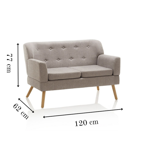 Grey Linen Double Couch - 2 Seater Sofa