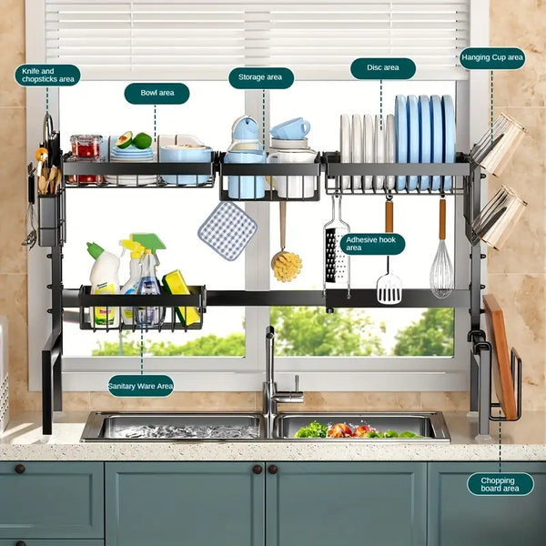 Expandable Heavy Duty Dish Rack with Telescopic Frame