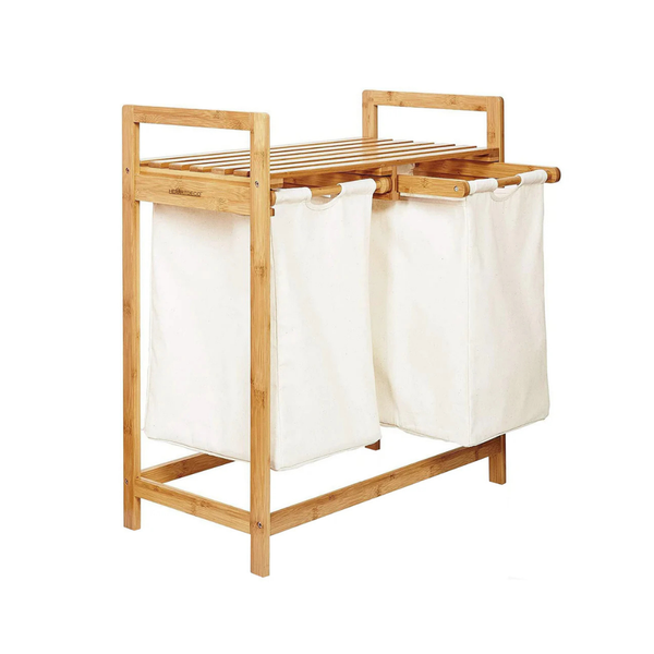 Bamboo Laundry Basket with 2 Collapsible Pull-Out Hampers