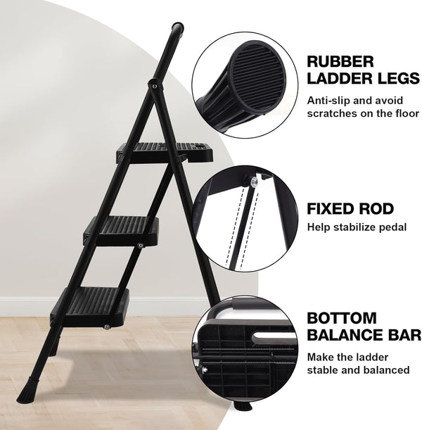 AscendPro 3-Step Foldable Steel Ladder