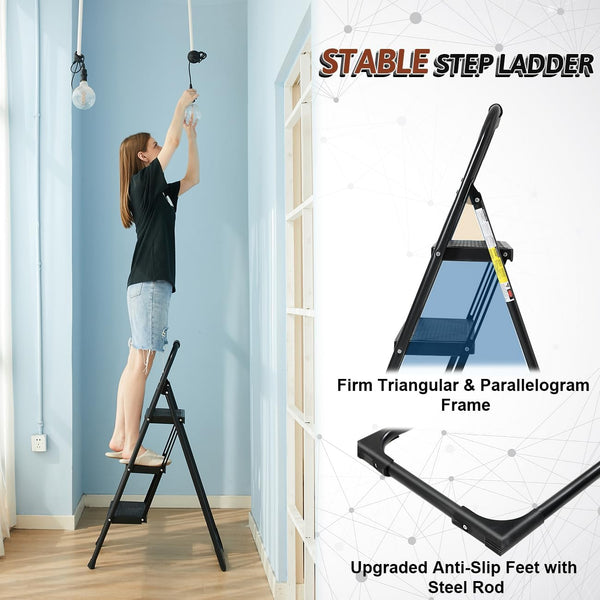 AscendPro 3-Step Foldable Steel Ladder