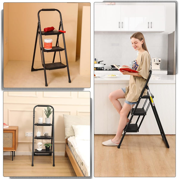 AscendPro 3-Step Foldable Steel Ladder