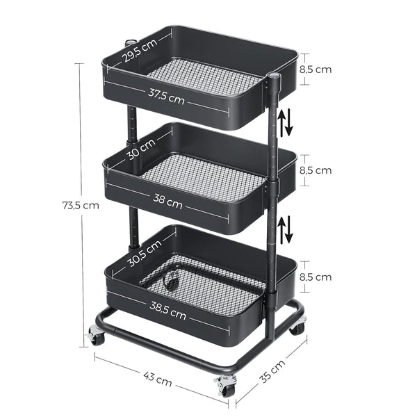 VersaCart 3-Tier Mesh Storage Trolley