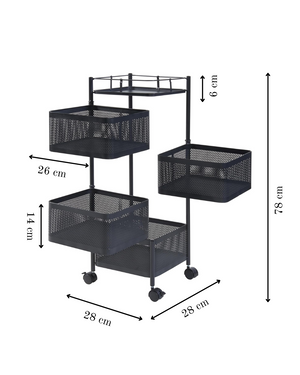 4-Tier Mesh Storage Trolley with Swivel Baskets
