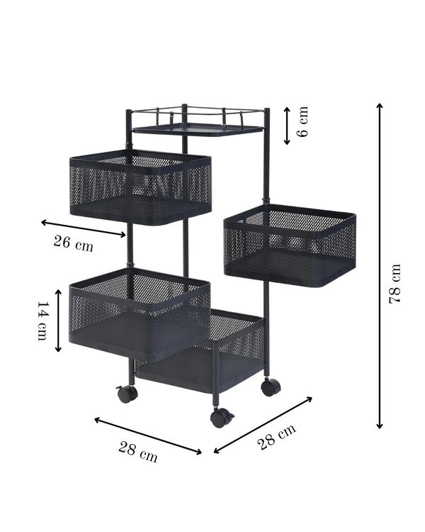 4-Tier Mesh Storage Trolley with Swivel Baskets