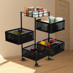 4-Tier Mesh Storage Trolley with Swivel Baskets