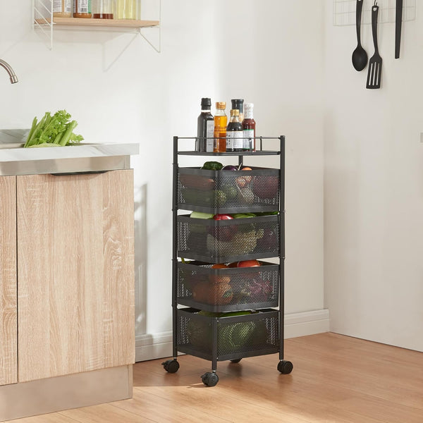 4-Tier Mesh Storage Trolley with Swivel Baskets