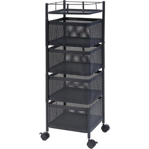 4-Tier Mesh Storage Trolley with Swivel Baskets