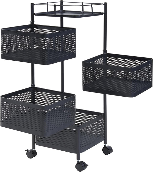 4-Tier Mesh Storage Trolley with Swivel Baskets