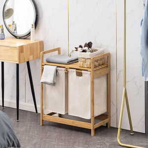 Bamboo Laundry Basket with 2 Collapsible Pull-Out Hampers