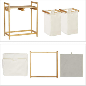 Bamboo Laundry Basket with 2 Collapsible Pull-Out Hampers