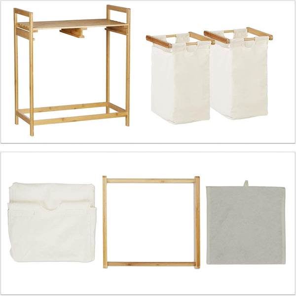 Bamboo Laundry Basket with 2 Collapsible Pull-Out Hampers