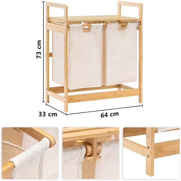 Bamboo Laundry Basket with 2 Collapsible Pull-Out Hampers