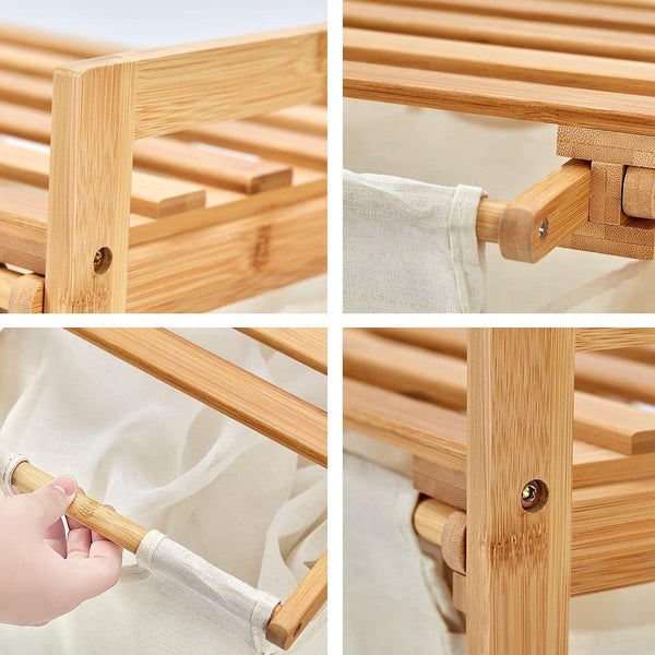 Bamboo Laundry Basket with 2 Collapsible Pull-Out Hampers