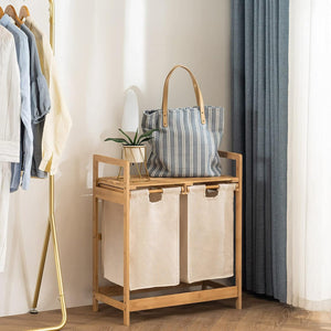 Bamboo Laundry Basket with 2 Collapsible Pull-Out Hampers