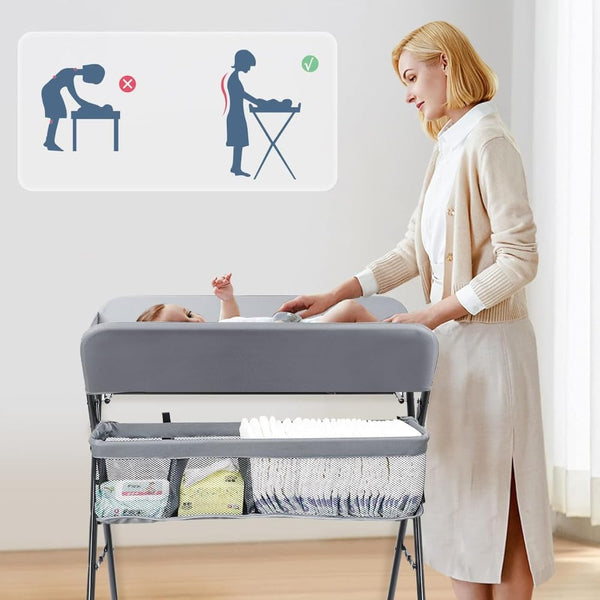 Adjustable Foldable Baby Changing Station with Storage Space