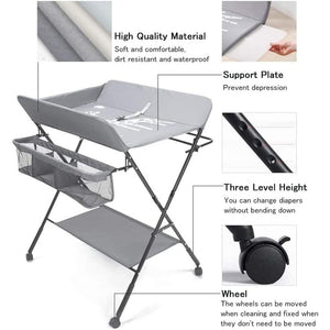 Adjustable Foldable Baby Changing Station with Storage Space