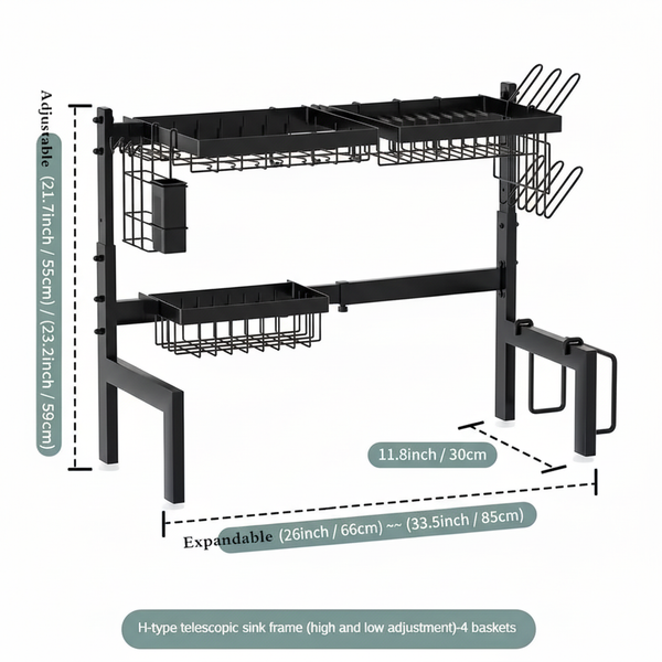 Expandable Heavy Duty Dish Rack with Telescopic Frame