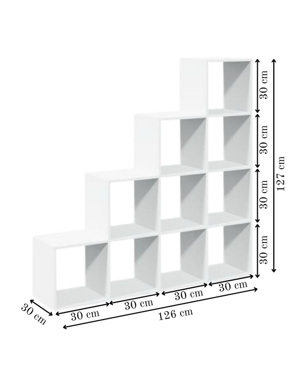 Modular 10-Cube Staircase Display Shelf