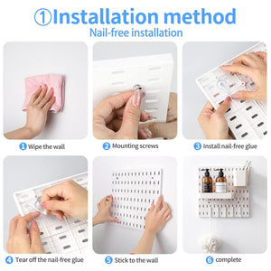 Wall-Mounted Pegboard Organizer with Hooks and Bins