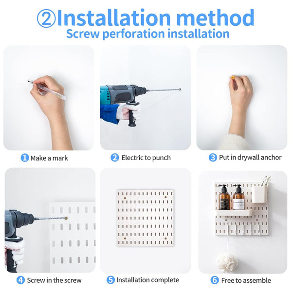 Wall-Mounted Pegboard Organizer with Hooks and Bins