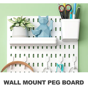 Wall-Mounted Pegboard Organizer with Hooks and Bins