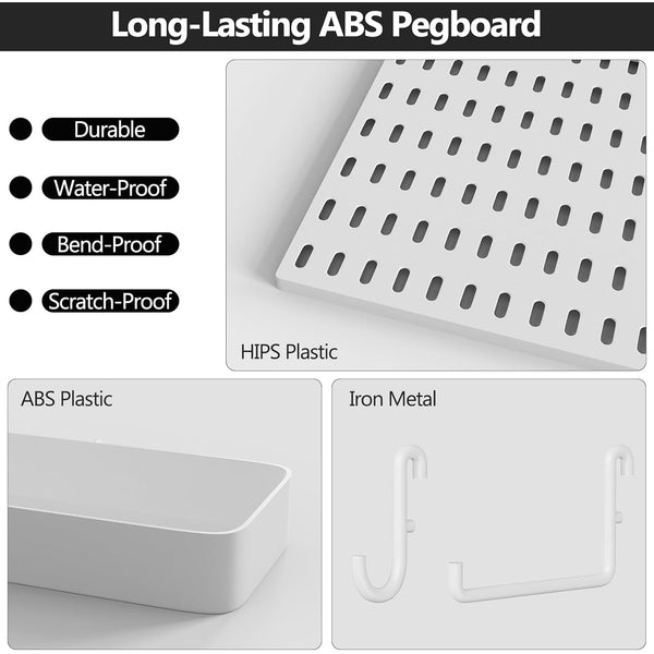 Wall-Mounted Pegboard Organizer with Hooks and Bins