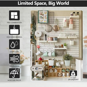 Wall-Mounted Pegboard Organizer with Hooks and Bins