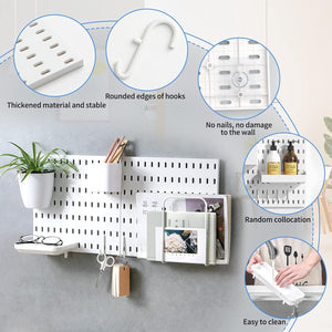 Wall-Mounted Pegboard Organizer with Hooks and Bins