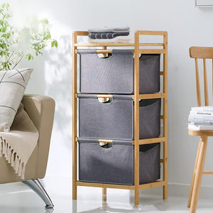 3-Tier Bamboo Home Storage Unit - Fabric Drawers