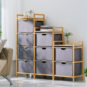 3-Tier Bamboo Home Storage Unit - Fabric Drawers