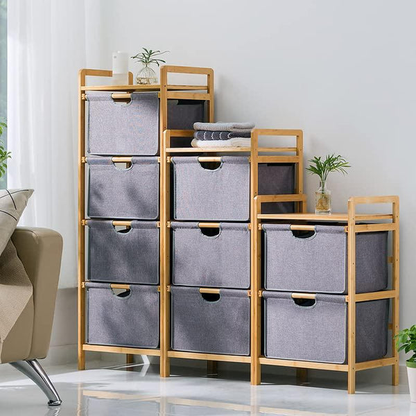 3-Tier Bamboo Home Storage Unit - Fabric Drawers