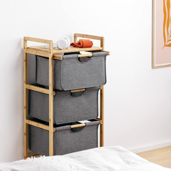 3-Tier Bamboo Home Storage Unit - Fabric Drawers
