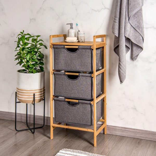 3-Tier Bamboo Home Storage Unit - Fabric Drawers