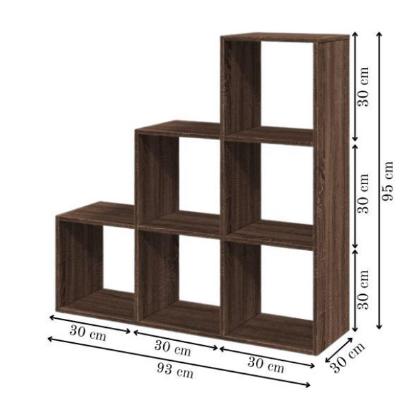 Modular 6-Cube Staircase Display Shelf