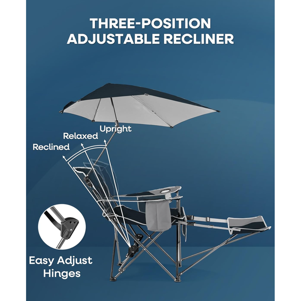 Reclining Camping Chair with Canopy and Footrest