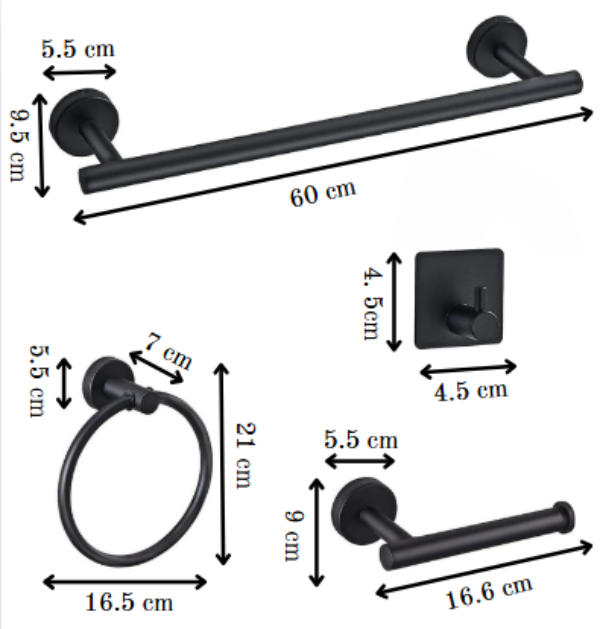 5-Piece Matte Black Bathroom Accessory Set