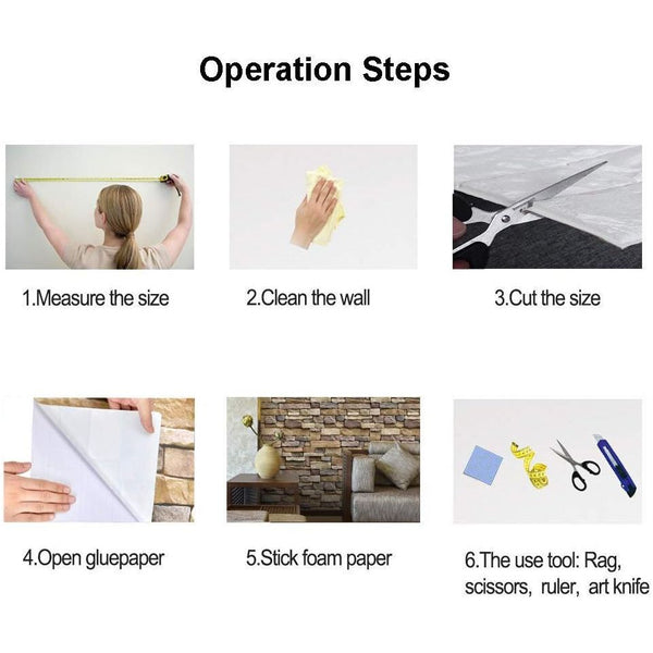 3D Stone-Look Wall Sticker Panels (Set of 6 Sheets)