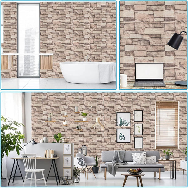 3D Stone-Look Wall Sticker Panels (Set of 6 Sheets)