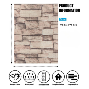 3D Stone-Look Wall Sticker Panels (Set of 6 Sheets)
