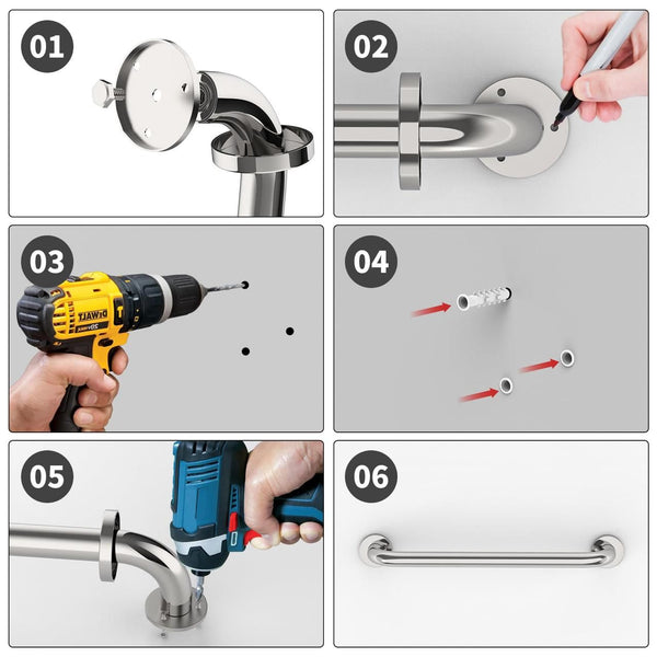 Stainless Steel Bathroom Grab Bar - Set of 2 (39cm & 42cm)