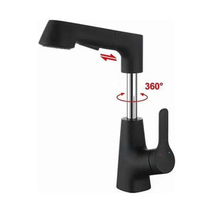 Vega Pull-Out Rotating Bathroom Mixer Tap - Matte Black