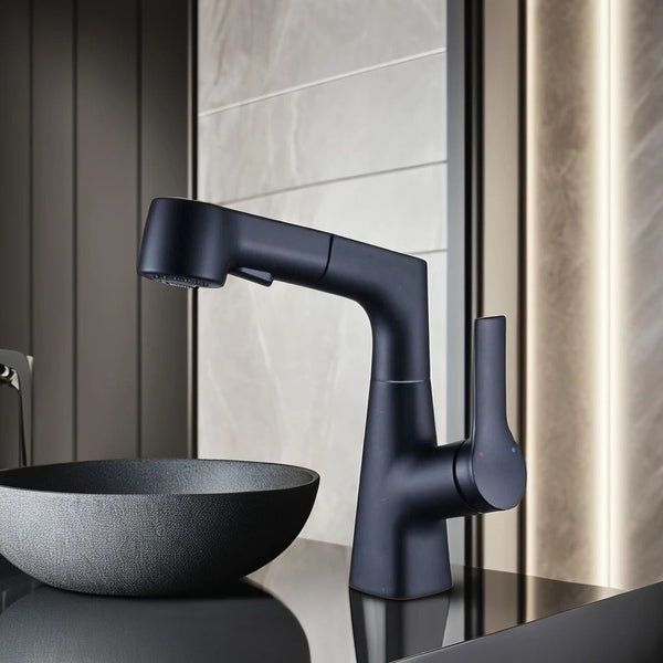 Vega Pull-Out Rotating Bathroom Mixer Tap - Matte Black