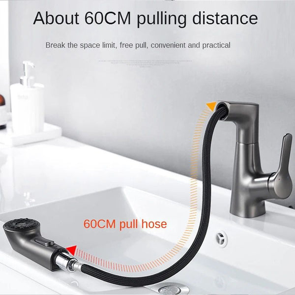 Vega Pull-Out Rotating Bathroom Mixer Tap - Matte Black