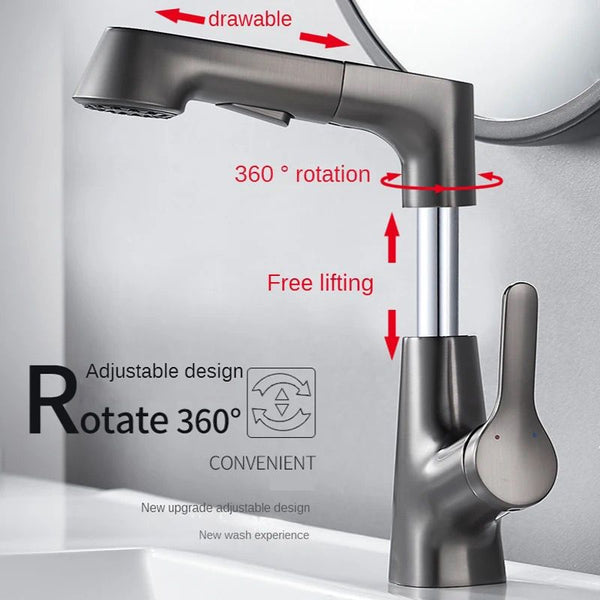 Vega Pull-Out Rotating Bathroom Mixer Tap - Matte Black