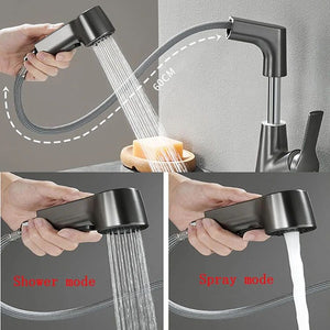 Vega Pull-Out Rotating Bathroom Mixer Tap - Matte Black